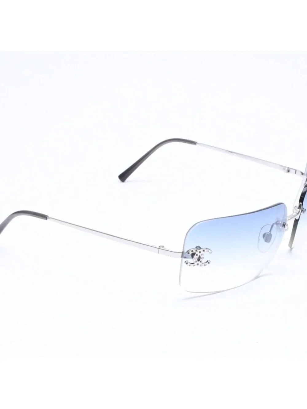 Chanel Rimless Sunglasses Rhinestone CC Logo Eyewear